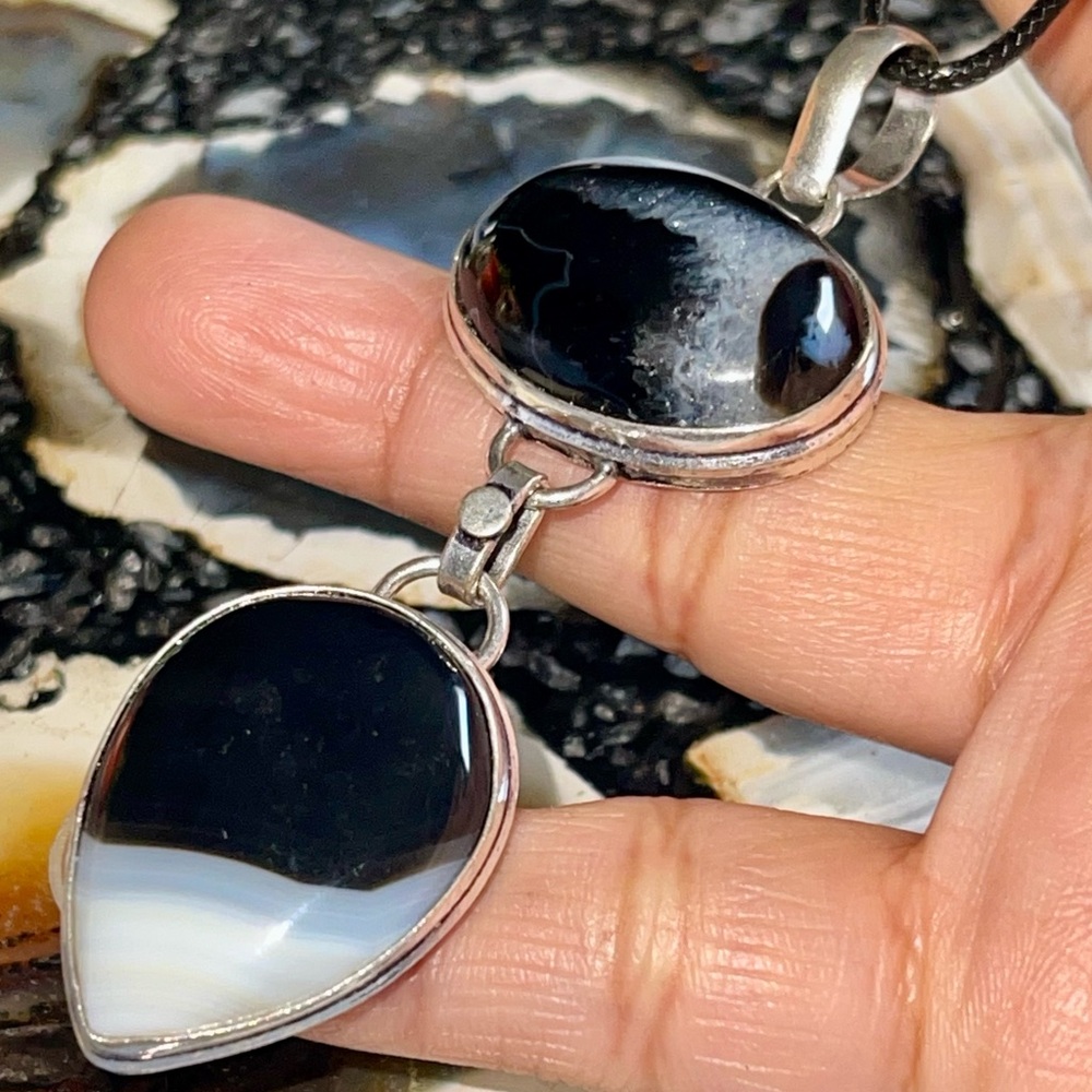 “Stone of Truth” Black Banded Agate Pendant 3”